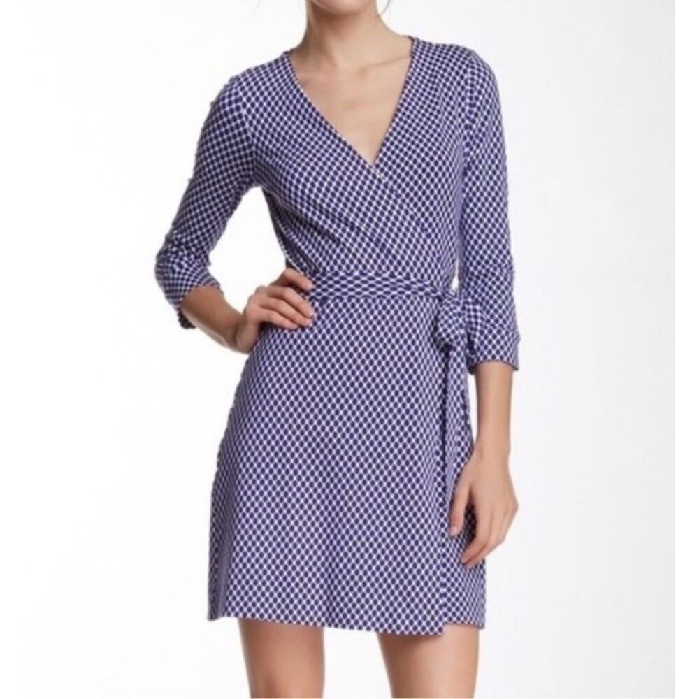 Diane Von Furstenberg DVF Julian Two Mini Wrap Dress Sz 4 Blue Geometric Print